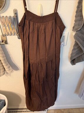 Old Navy Brown Midi Smocked Strap Dress